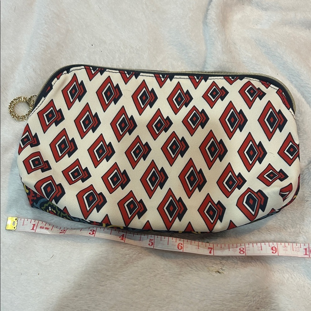 Estee Lauder Cream and Red Geometric Cosmetic Bag